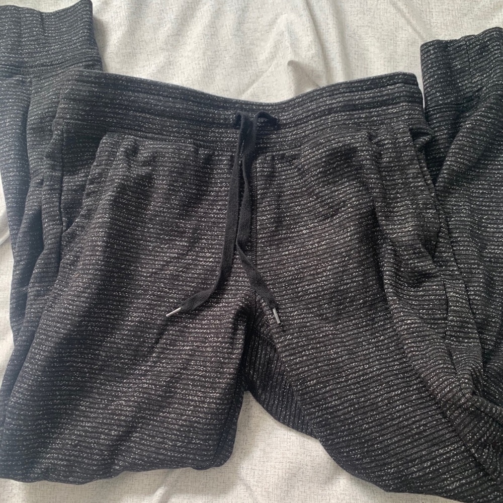 black and grey striped champion sweatpants